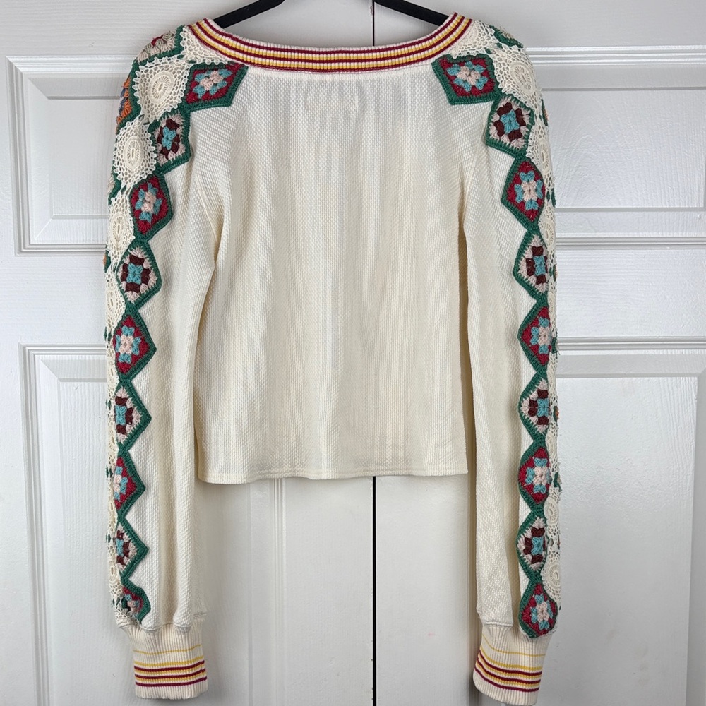 We The Free Crochet Granny Square Sleeve Boho Top Size Large - Picture 9 of 12